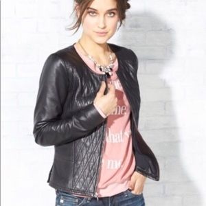 Hinge Quilted Black Leather Peplum Jacket